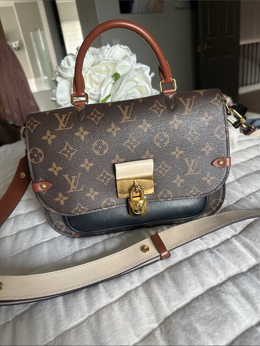 Louis Vuitton Monogram Canvas Satchel with Black and Tan Accents